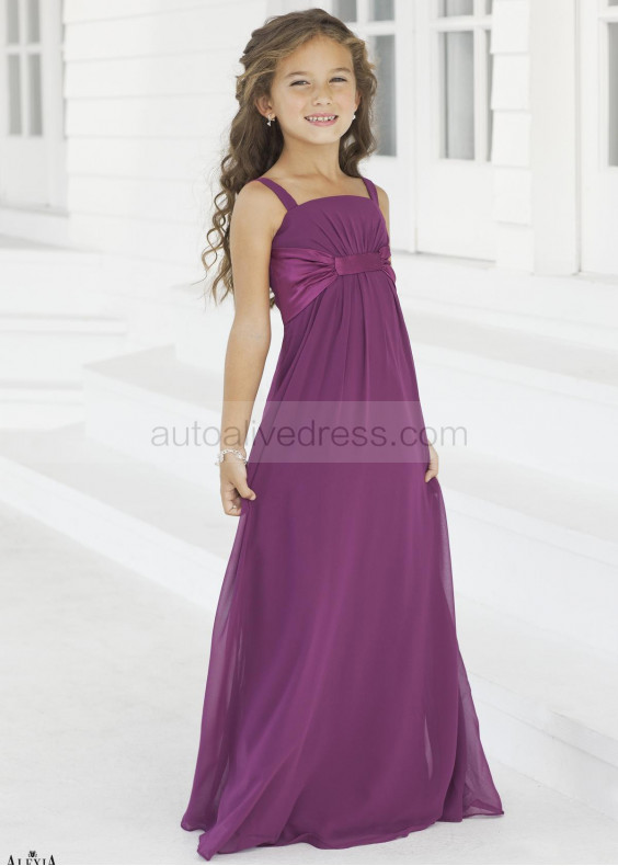 Spaghetti Straps Purple Chiffon  Floor Length Junior Bridesmaid Dress